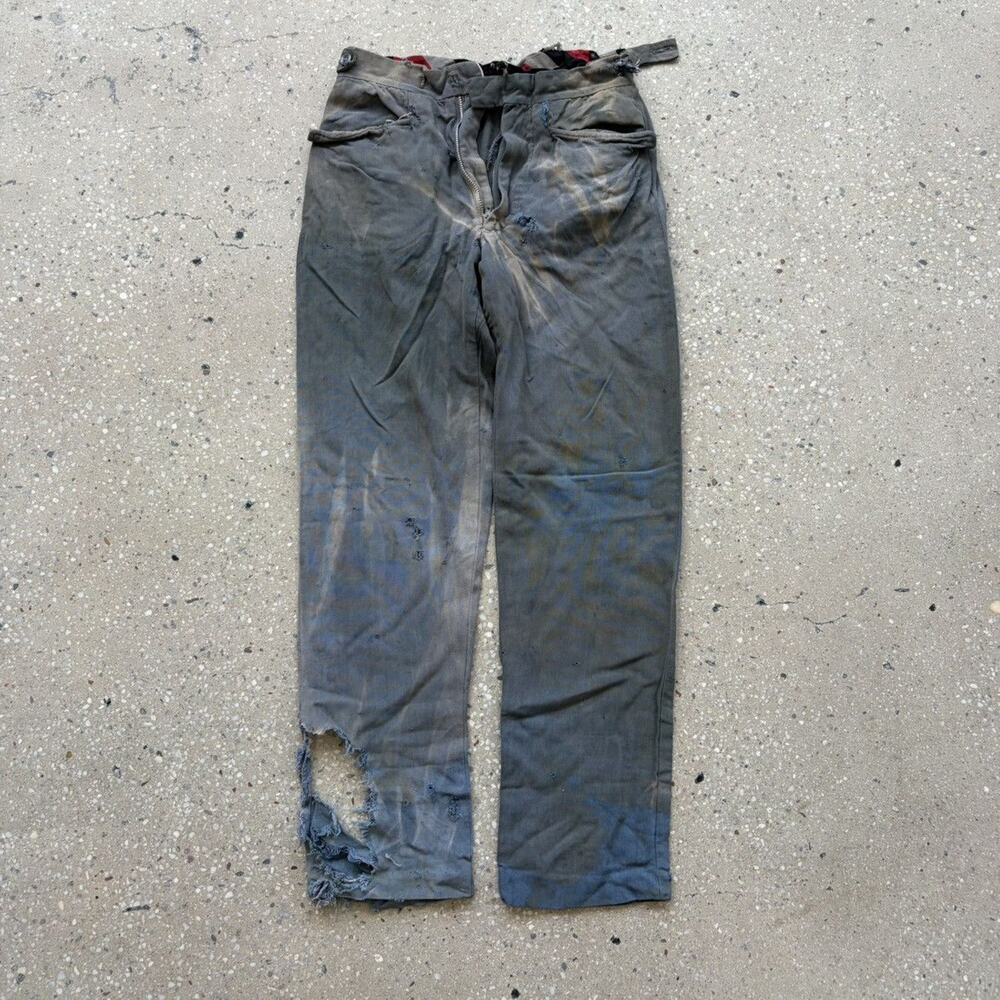 Vintage 50s Blue Rayon Distressed Trousers 22x25